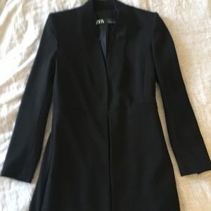 Zara Thigh-length Black Tuxedo Blazer - Size M